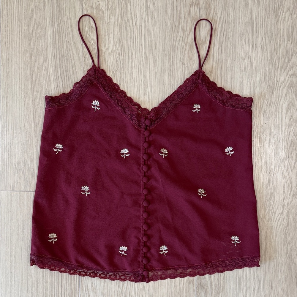 Topshop Lace Babydoll Burgundy Floral Embroidered Lace Camisole Y2K Cottagecore